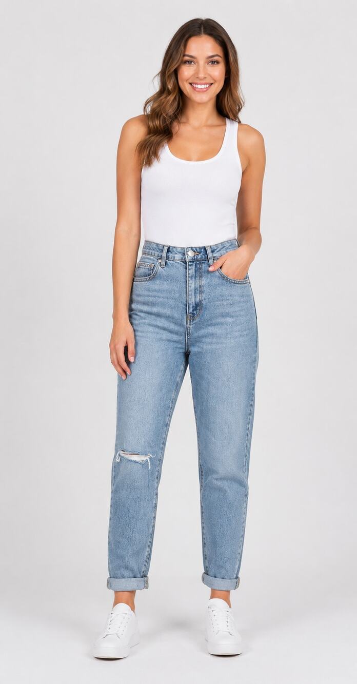 Cotton On Stretch High Rise Mom Denim Jeans Womens Size 6 Distressed Light Wash